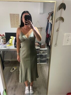 Satin Olive Green Slip Dress
